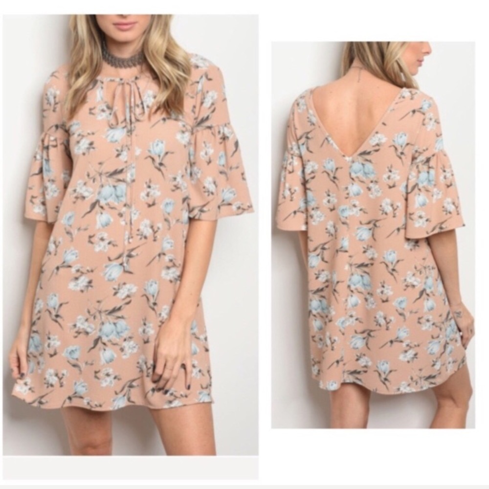 Peach Floral Print Shift Dress